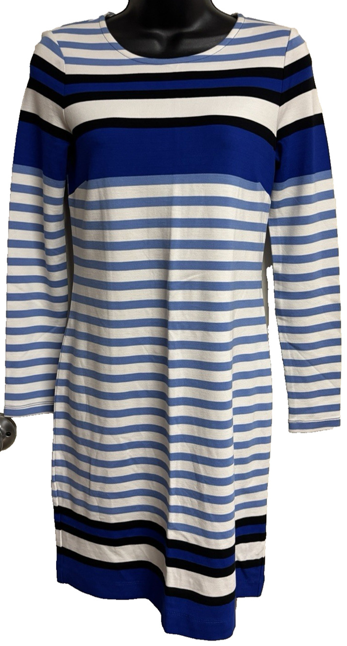 Banana Republic Dress Blue White 4 Stripe Shift Sheath Long Sleeve Women New
